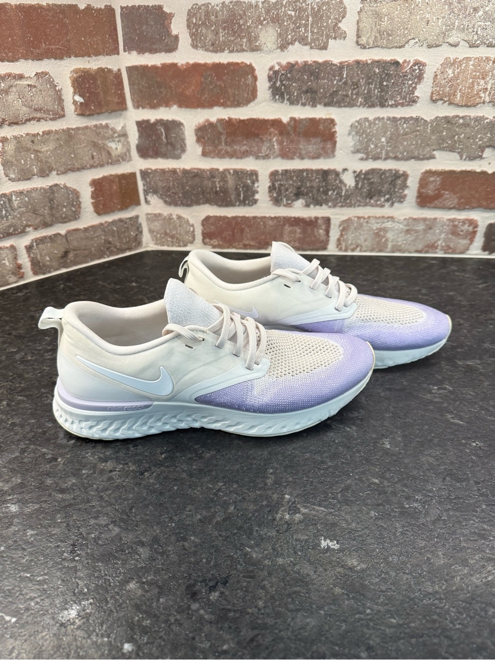 Nike Odyssey React 2 Flyknit in Lavender Mist Platinum, Womens, Size 9.5
